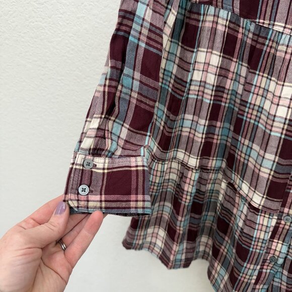 Loft Plaid Tiered Pocket Button Long Sleeve Shirt Dress 572043 Womens sz Medium - Picture 4 of 9